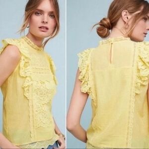 Yellow Lace Ruffle Women's Top